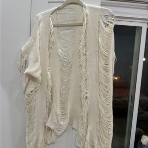 SHEIN Cream Knit Cardigan kimono with Fringe small boho festival style